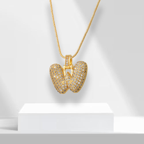 Goldene Buchstaben-Halskette "W" mit Strasssteinen, eleganter Schmuck, Geschenkidee.