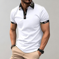 Herren Poloshirt weiß mit Blumenmuster, Kurzarm, Freizeitmode, stilvoll, Baumwolle.