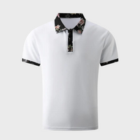 Weiße Herren-Poloshirt mit Blumenmuster-Kragen, Kurzarm, Baumwolle, modisch.
