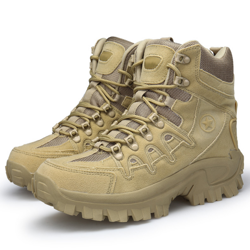 Beige taktische Stiefel, winddicht, rutschfest, Outdoor-Wanderschuhe für Herren.