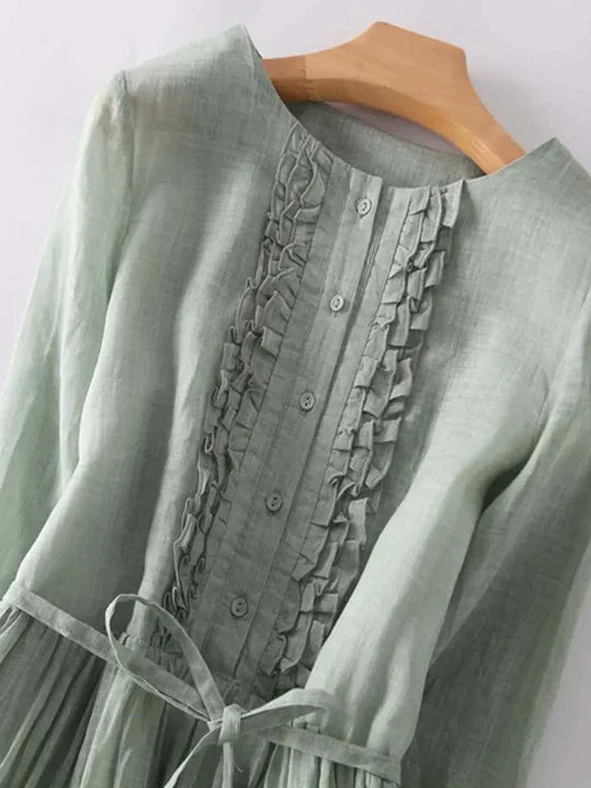 Herbstliches Leinenkleid mit lockerer Passform – Selina