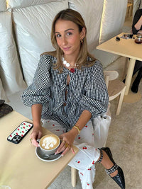 Karierte Damenbluse mit Puffärmeln – Maeve Herbstzauber Edition