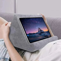Graues Kissen-Tablet-Ständer für iPad, Samsung, Huawei; ideal für Bett und Sofa.