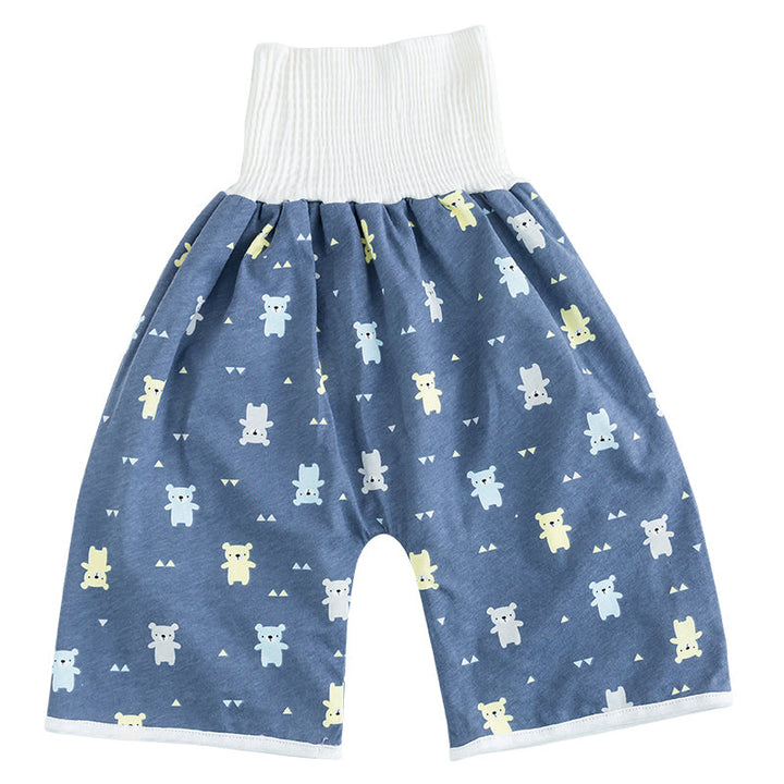 Blau-weiße Baby-Trainingshose mit Bärenmuster, 2-in-1 Design, wiederverwendbar, Baumwolle.
