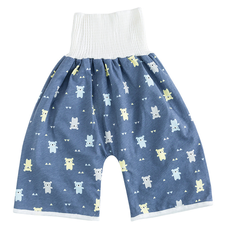 Blau-weiße Baby-Trainingshose mit Bärenmuster, 2-in-1 Design, wiederverwendbar, Baumwolle.