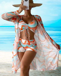 Dreiteiliger Bikini-Set mit Hohem Bund und Cover-Up – Marisse