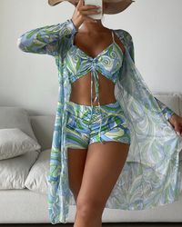 Dreiteiliger Bikini-Set mit Hohem Bund und Cover-Up – Marisse