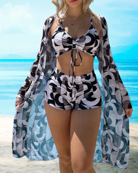 Dreiteiliger Bikini-Set mit Hohem Bund und Cover-Up – Marisse