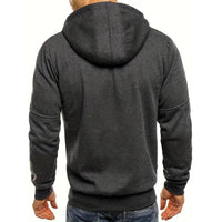 Dunkelgrauer Herren-Hoodie aus Baumwolle, Rückansicht, lässige Mode, Kapuzenpullover.