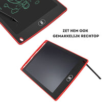 Rotes LCD-Schreibtablett mit Stift, ideal für Notizen und Zeichnungen, tragbar und wiederverwendbar.