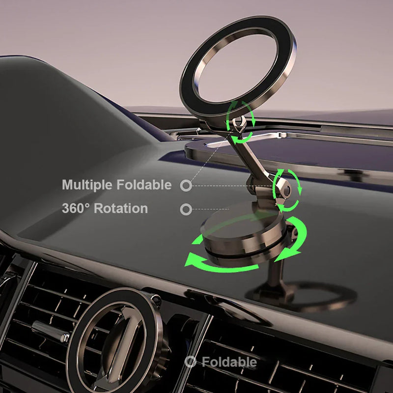 Faltbare magnetische Handyhalterung für Auto, 360° drehbar, kompatibel mit iPhone, Zinklegierung.