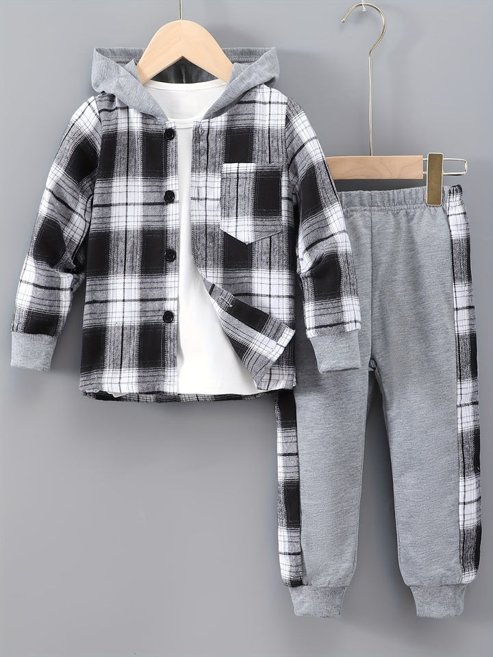 2-teiliges Jungen-Set Jordy mit kariertem Herbst-Hoodie und Jogginghose