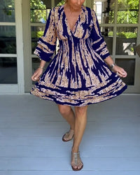 Herbstliches & Stylishes Damenkleid mit V-Ausschnitt und 3/4-Ärmeln – Elina