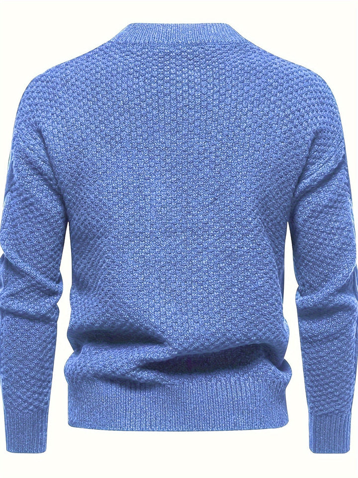 Blauer Strickpullover Herren, Baumwolle, grob gestrickt, modisch, bequem, langärmelig.