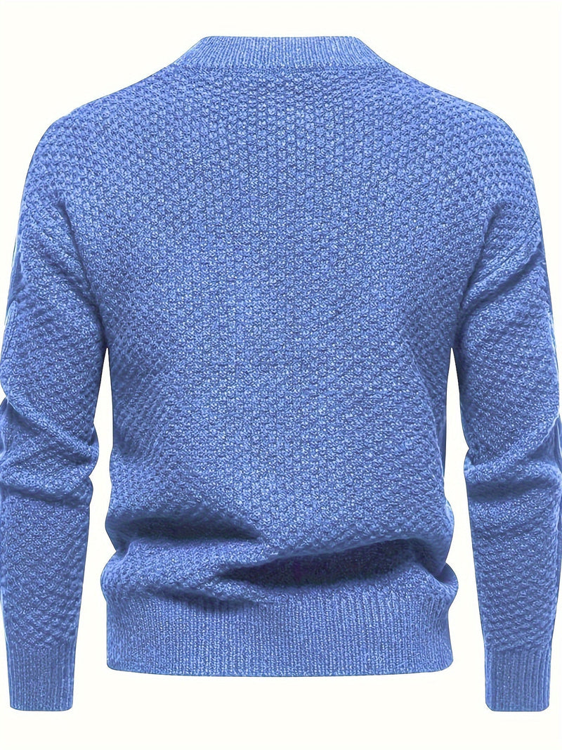 Blauer Strickpullover Herren, Baumwolle, grob gestrickt, modisch, bequem, langärmelig.