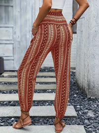 Boho High-Waist Damenhose mit Print & gesmoktem Bund – Linara