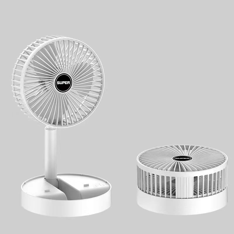 Weißer tragbarer Tischventilator, faltbar, USB-betrieben, leise, kompakt, für Büro und Zuhause.