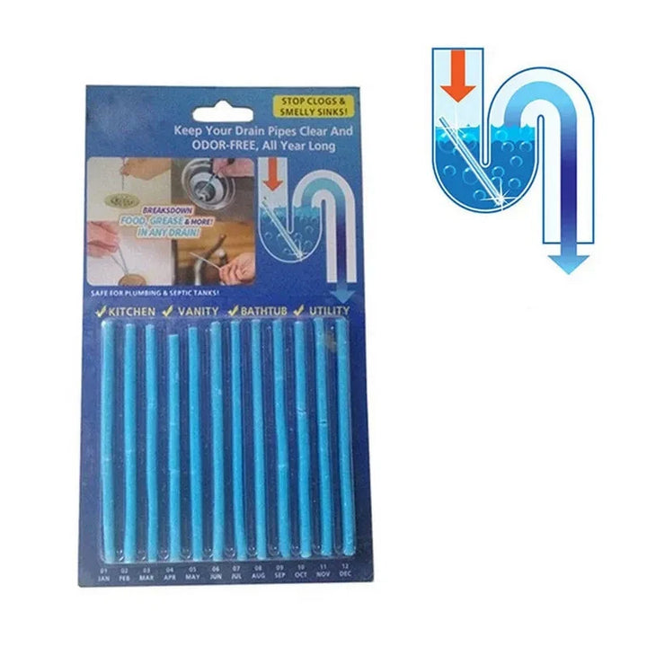 Abflussreiniger Sticks Blau, 12er Pack, Geruchsneutralisierer, Küchen- und Badabflussreinigung