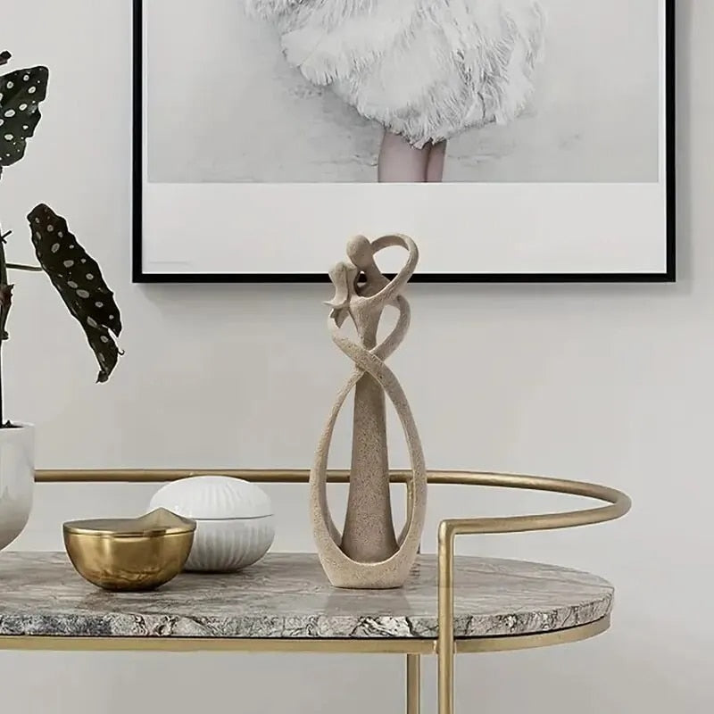 Abstrakte Skulptur aus Harz, modernes Paar-Design, beige, für Heim- und Bürodekoration.