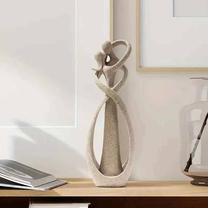 Abstrakte Skulptur aus Harz, modernes Paar, beige, Dekoration für Zuhause oder Büro.
