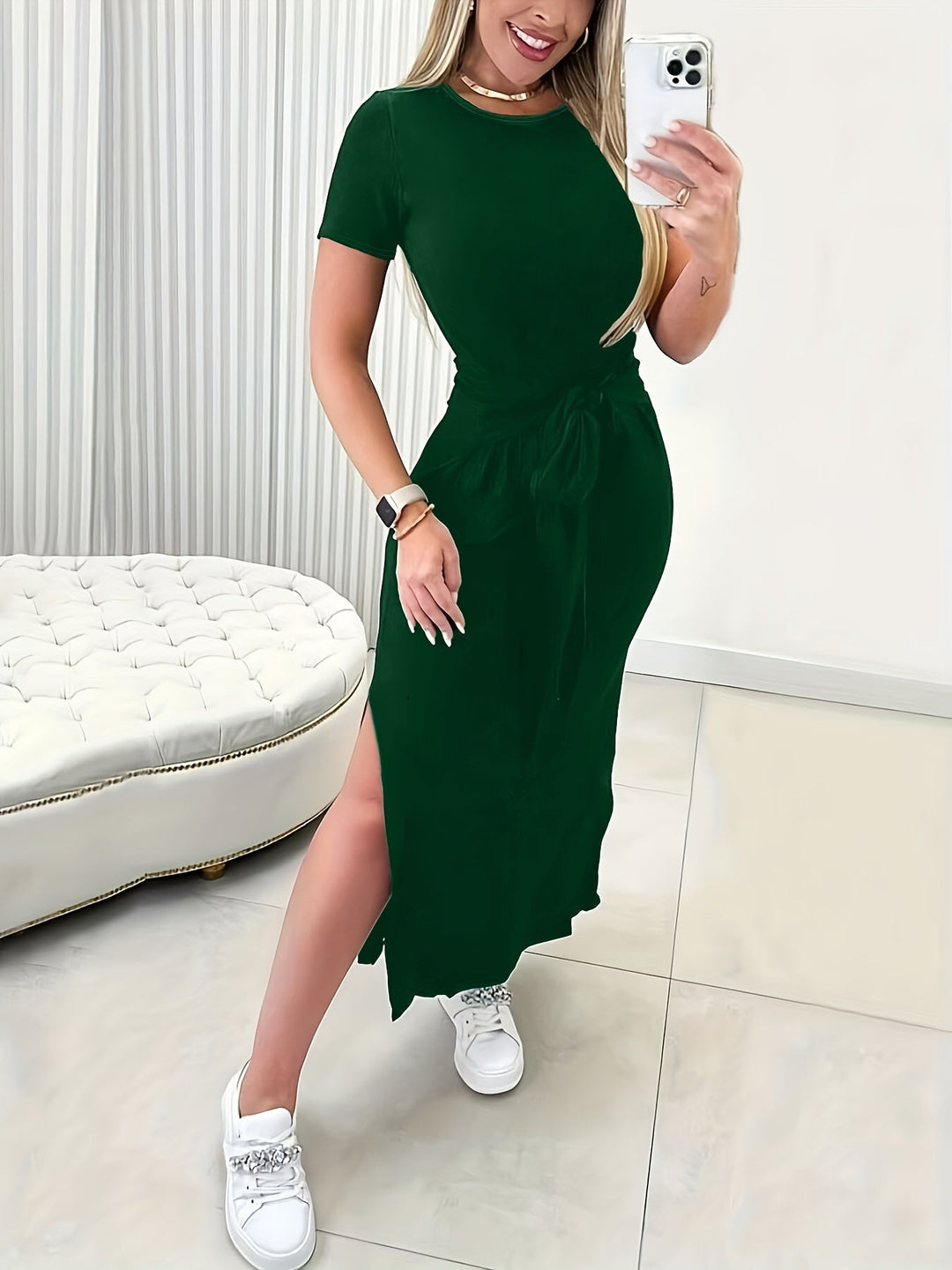 Trendiges Midi-Kleid mit Taillengürtel für Damen - Herbstschnitt