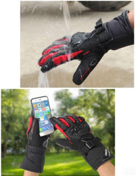 Wasserdichte Motorradhandschuhe, schwarz-rot, Touchscreen-kompatibel, Outdoor-Schutz.