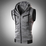 Graue ärmellose Kapuzenweste mit Reißverschluss, sportlich, Herrenmode, Baumwolle.
