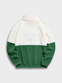 Grün-weiße Fleecejacke, Alaska Polar Zip, Rückansicht, warm, modisch, Unisex, Winterbekleidung.