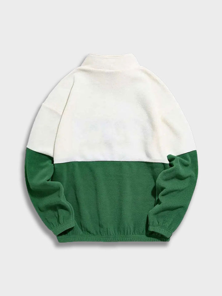 Grün-weiße Fleecejacke, Alaska Polar Zip, Rückansicht, warm, modisch, Unisex, Winterbekleidung.