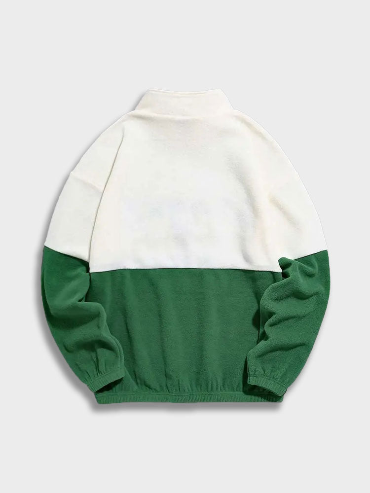 Grün-weiße Fleecejacke, Alaska Polar Zip, Rückansicht, warm, modisch, Unisex, Winterbekleidung.