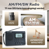 AM/FM/SW Radio, schwarz, TF max 32GB, unterstützt WMA/MP3, kompakt, tragbar, Retevis.