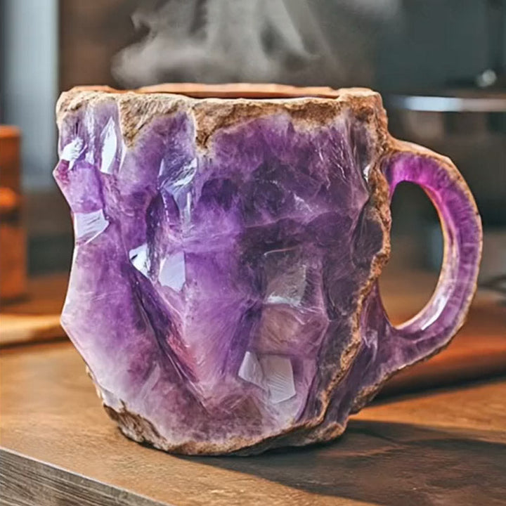 Lila Kristall-Tasse aus Amethyst, handgefertigt, einzigartiges Design, Deko, Geschenkidee.