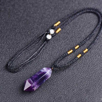 Amethyst-Anhänger Halskette, lila Kristall, schwarzes Band, Schmuck für Damen, Geschenkidee.