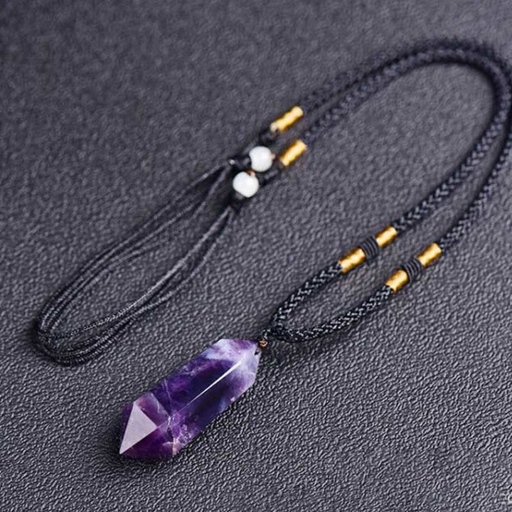 Amethyst-Anhänger Halskette, lila Kristall, schwarzes Band, Schmuck für Damen, Geschenkidee.