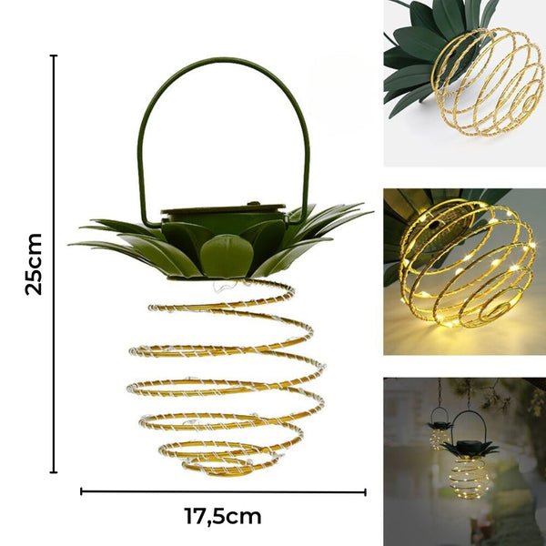 Hängende Ananas Solarleuchte, LED, Metall, grün-gold, 25cm, Gartenbeleuchtung, dekorativ.