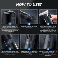 Schwarzer elektrischer Wasserflosser, Anleitung zur Verwendung, wasserdicht, USB-aufladbar.