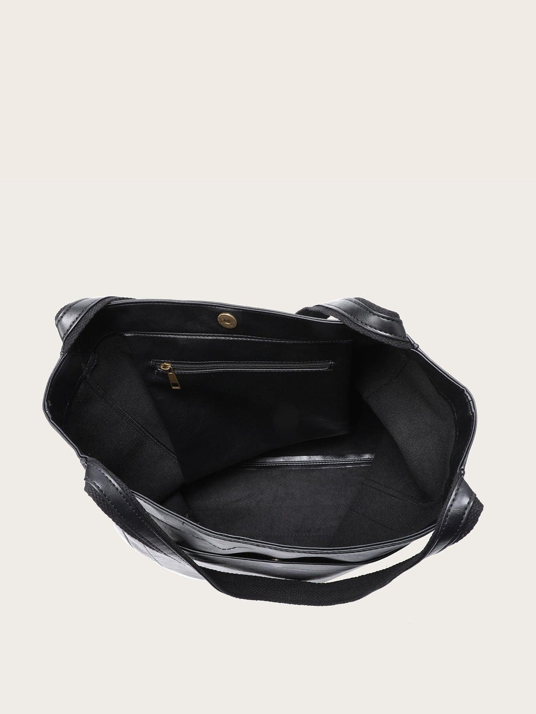 Schwarze Ledertasche mit Reißverschlussfach, langlebig, geräumig, modisch, Damenhandtasche.