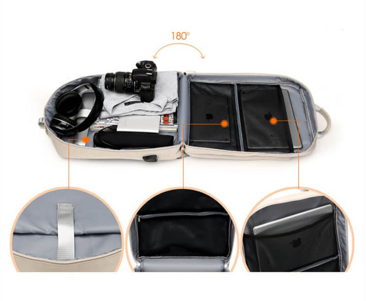 Sichere Anti-Diebstahl-Rucksack mit versteckten Reißverschlüssen und USB-Aufladung