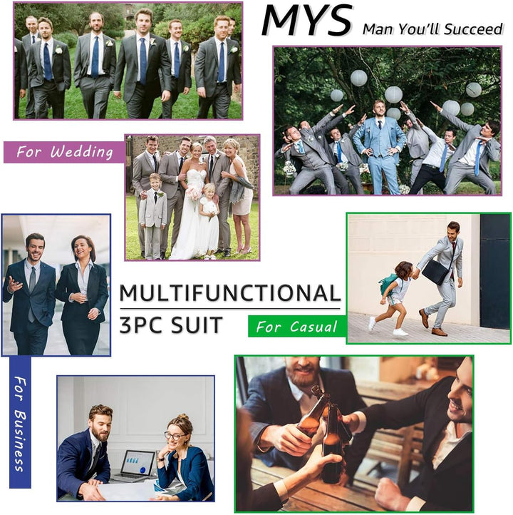 Männeranzug 3-teilig, multifunktional, ideal für Hochzeit, Business, Freizeit, grau.