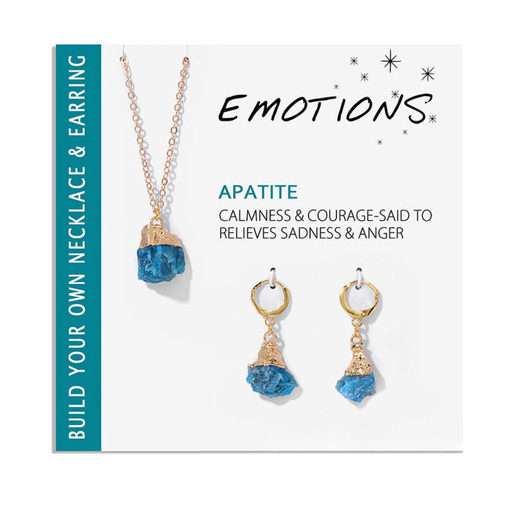 Apatit Schmuckset, Halskette und Ohrringe, blau, gold, beruhigend, handgefertigt, Geschenkidee.