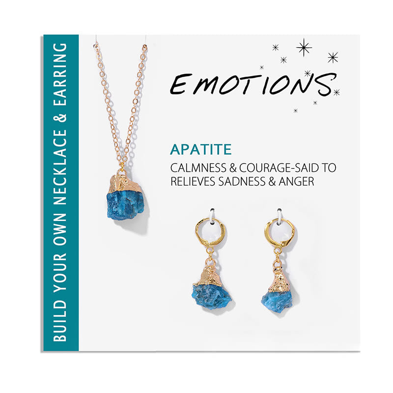 Apatit Schmuckset, Halskette und Ohrringe, blau, gold, beruhigend, handgefertigt, Geschenkidee.