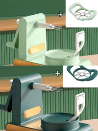 Grüner und blauer Apfelschneider und -schäler, Küchengerät, Edelstahlklingen.