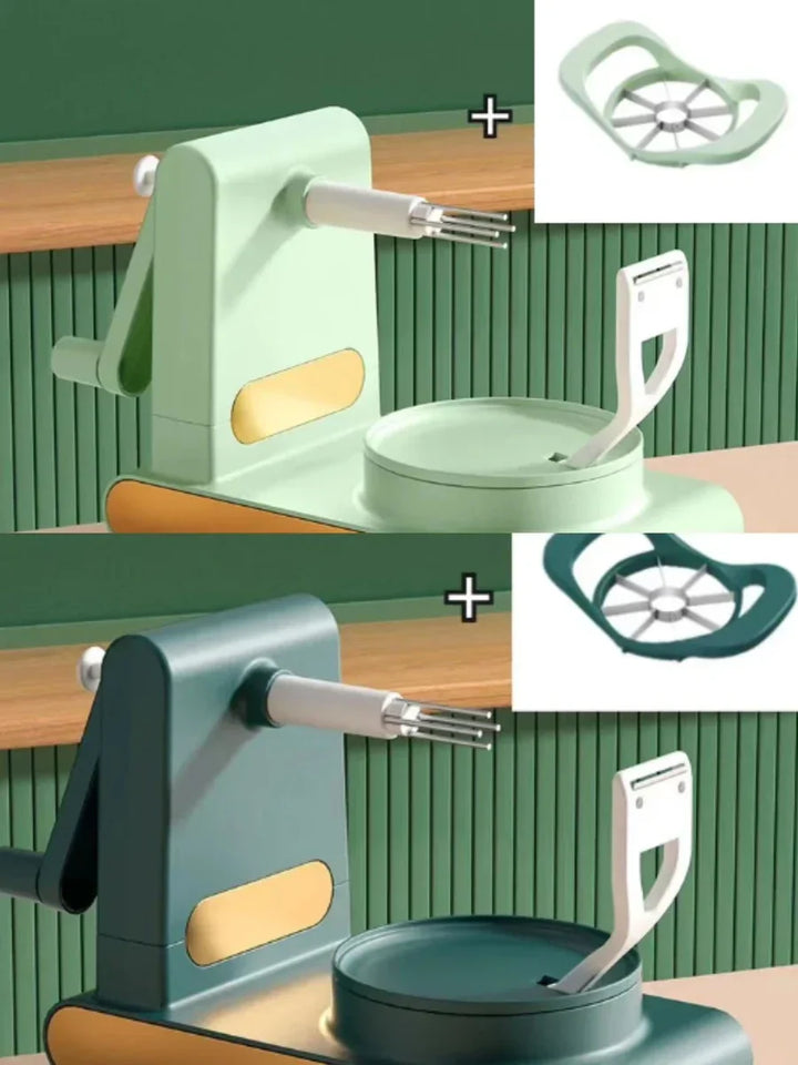 Grüner und blauer Apfelschneider und -schäler, Küchengerät, Edelstahlklingen.