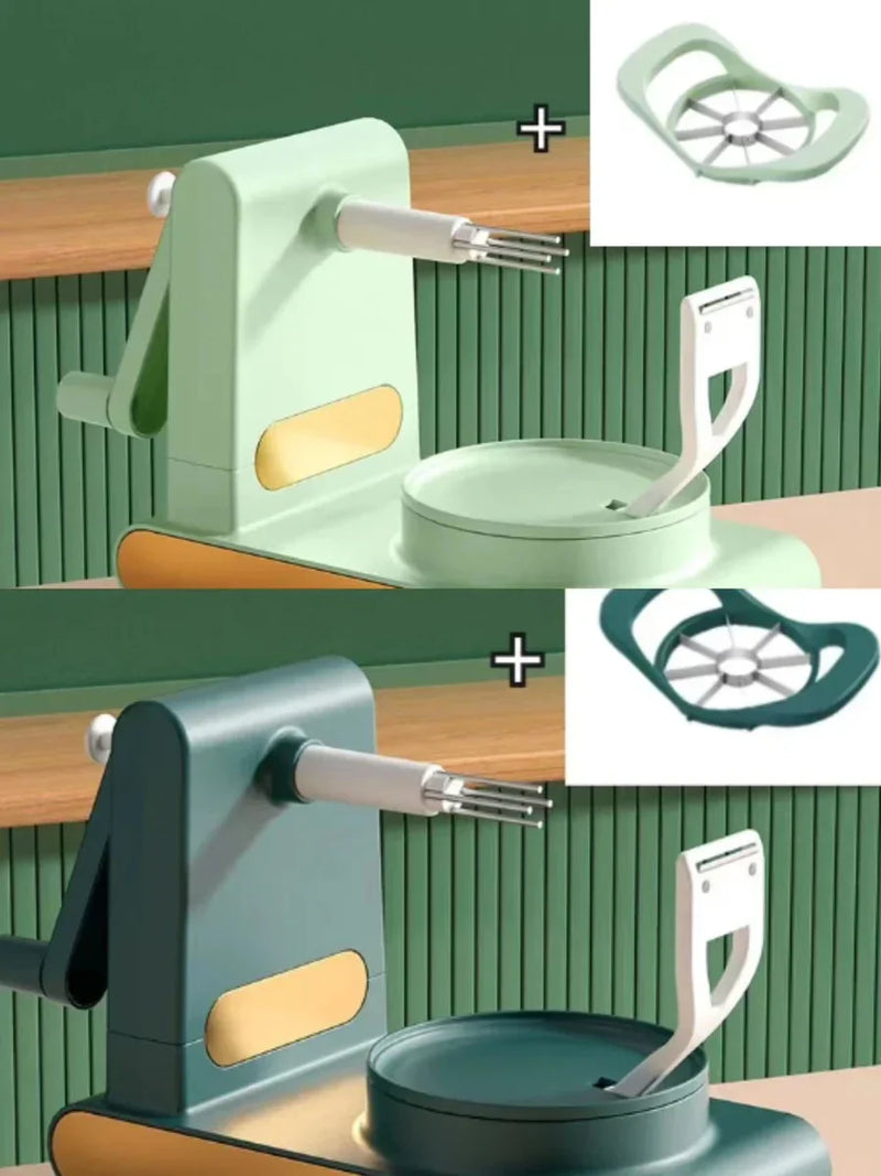 Grüner und blauer Apfelschneider und -schäler, Küchengerät, Edelstahlklingen.