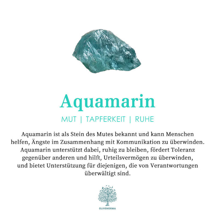 Aquamarin Edelstein, blau, Mut, Tapferkeit, Ruhe, Heilstein, spirituelle Bedeutung, Olivenbaum.