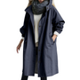 Damen-Trenchcoat mit Kapuze, winddicht, dunkelblau, modisch, Herbstmode, lässig.
