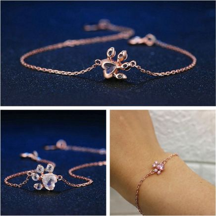 Roségold Armband mit Pfotenanhänger, zartes Design, Damen Schmuck, Geschenkidee.