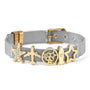 Silbernes Armband mit goldenen Charms: Stern, Flugzeug, Rakete, ideal als modisches Accessoire.