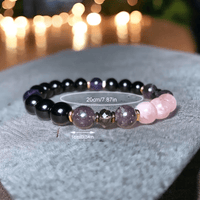 Armband aus Rosenquarz und Onyx, 20 cm, handgefertigt, Schmuck, Geschenkidee, Damenaccessoire.