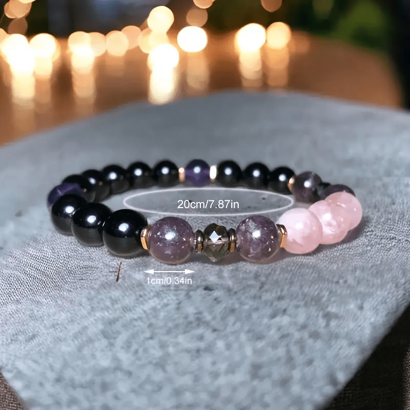 Armband aus Rosenquarz und Onyx, 20 cm, handgefertigt, Schmuck, Geschenkidee, Damenaccessoire.